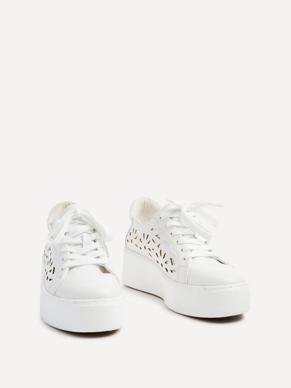 Mallory White Floral Faux Leather Trainers