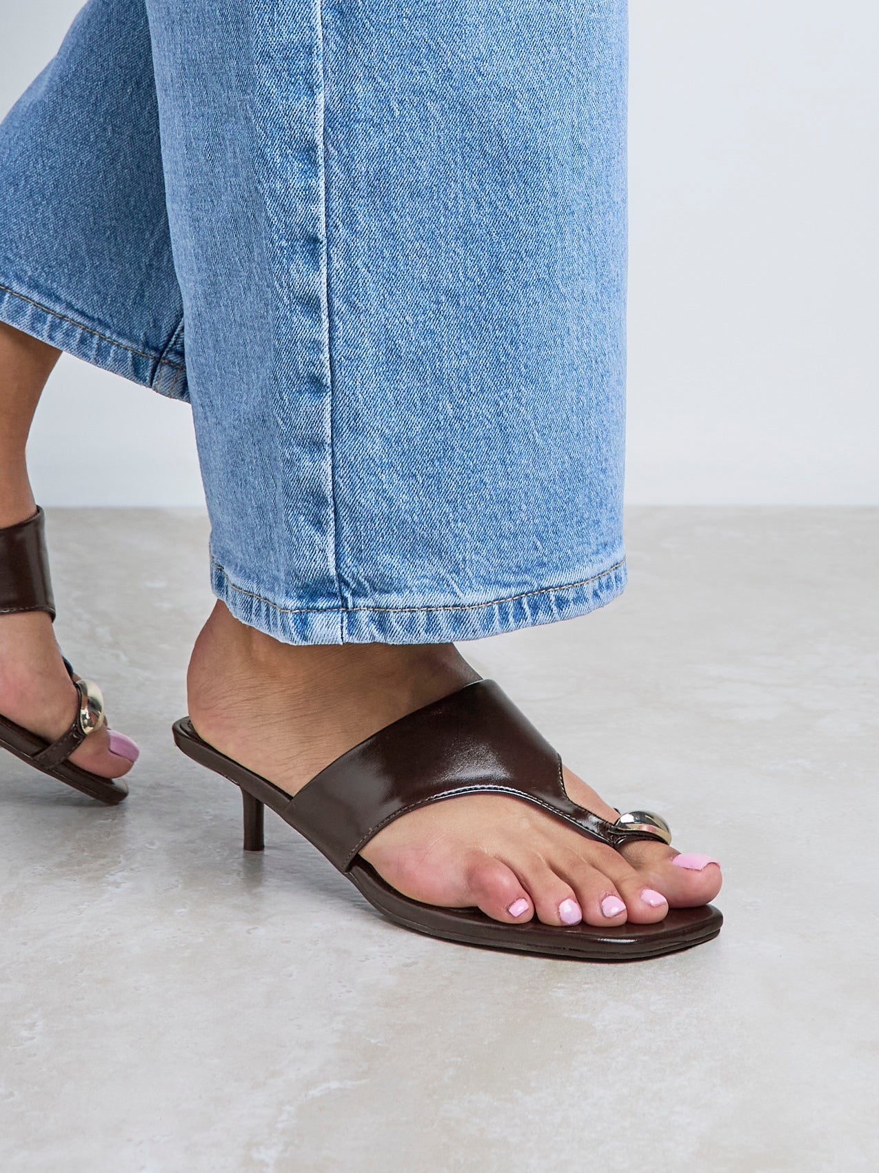 Manhattan Brown Faux Leather Mule Heels