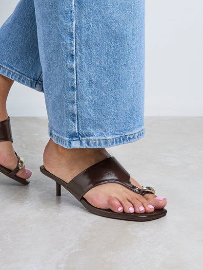 Manhattan Brown Faux Leather Mule Heels