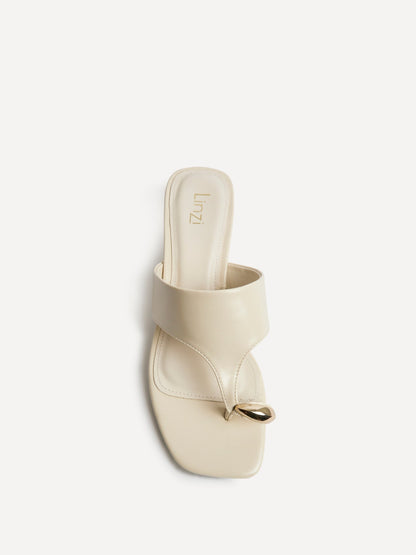 Manhattan Ivory Faux Leather Mule Heels