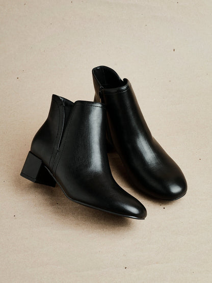 Manor Black Faux Leather Heeled Ankle Boots
