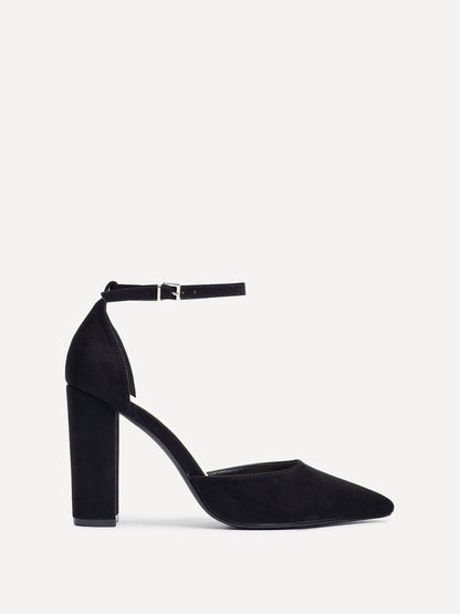 Mara Black Faux Suede Court Heels