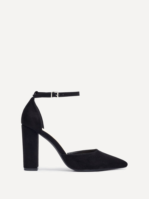 Mara Black Faux Suede Court Heels