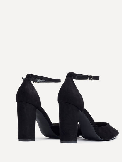 Mara Black Faux Suede Court Heels
