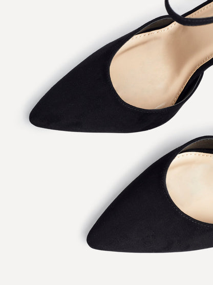 Mara Black Faux Suede Court Heels