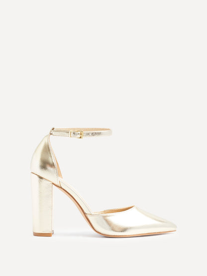 Mara Gold Faux Leather Court Heels