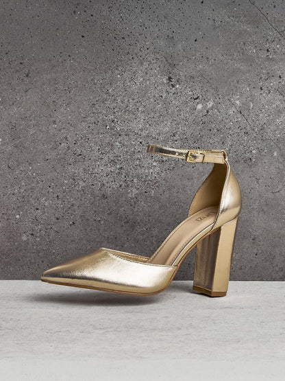 Mara Gold Faux Leather Court Heels