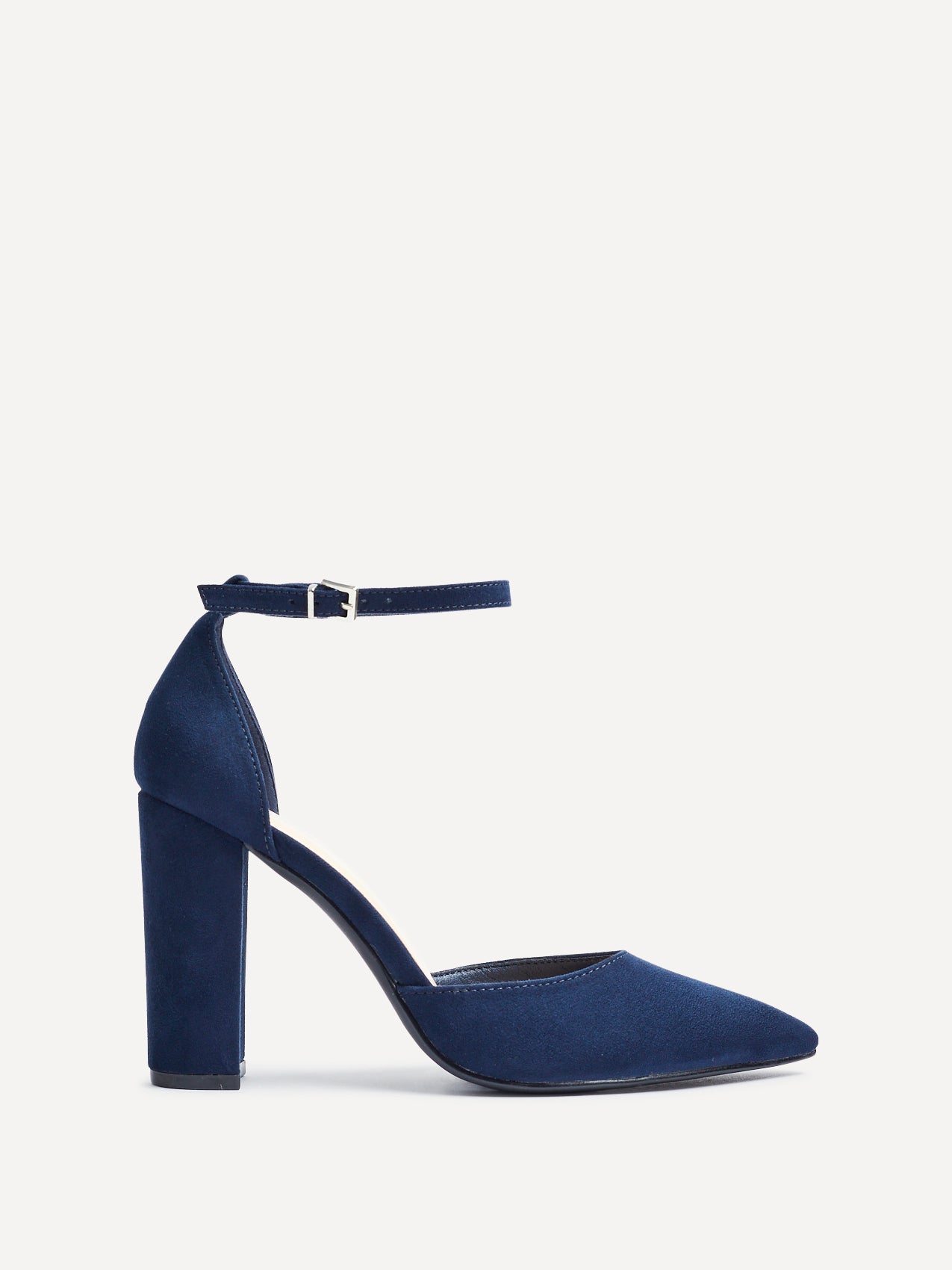 Mara Navy Faux Suede Block Court Heels