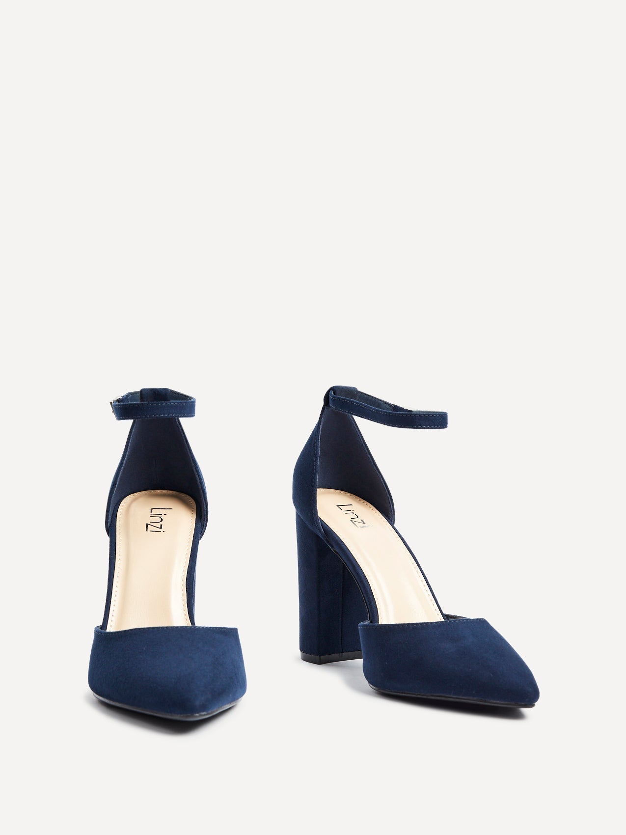 Mara Navy Faux Suede Block Court Heels