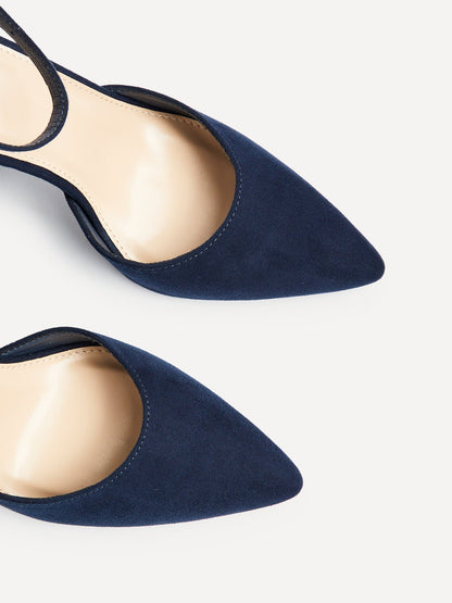 Mara Navy Faux Suede Block Court Heels