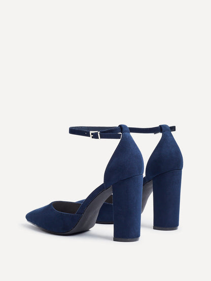 Mara Navy Faux Suede Block Court Heels