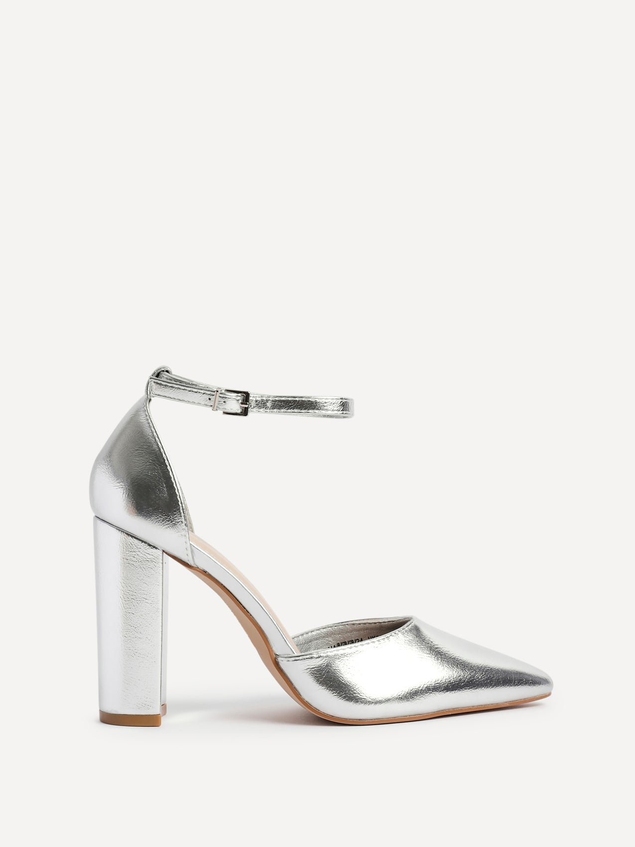 Mara Silver Faux Leather Block Court Heels