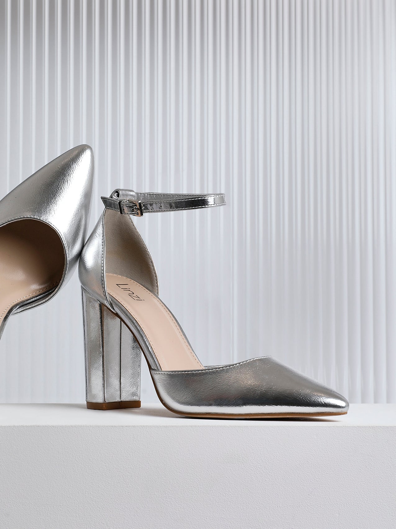 Mara Silver Faux Leather Block Court Heels