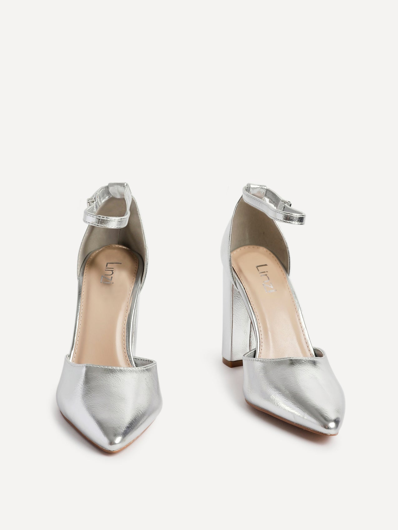 Mara Silver Faux Leather Block Court Heels