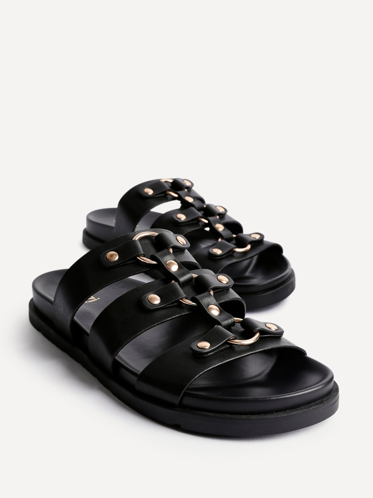 Marcia Black Studded Gladiator Slip-On Sandals
