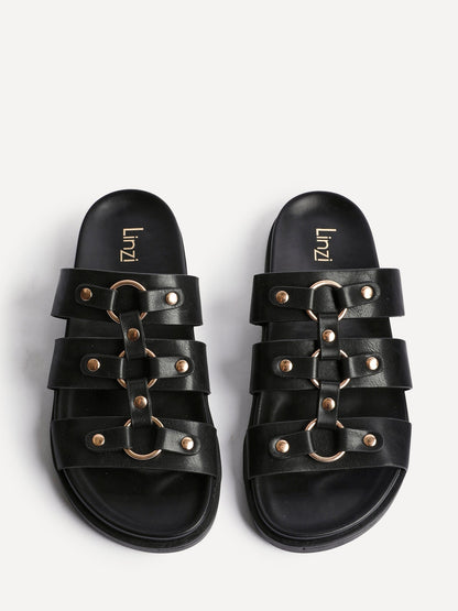 Marcia Black Studded Gladiator Slip-On Sandals