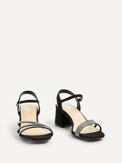 Mariah Wide Fit Black Diamante Heels
