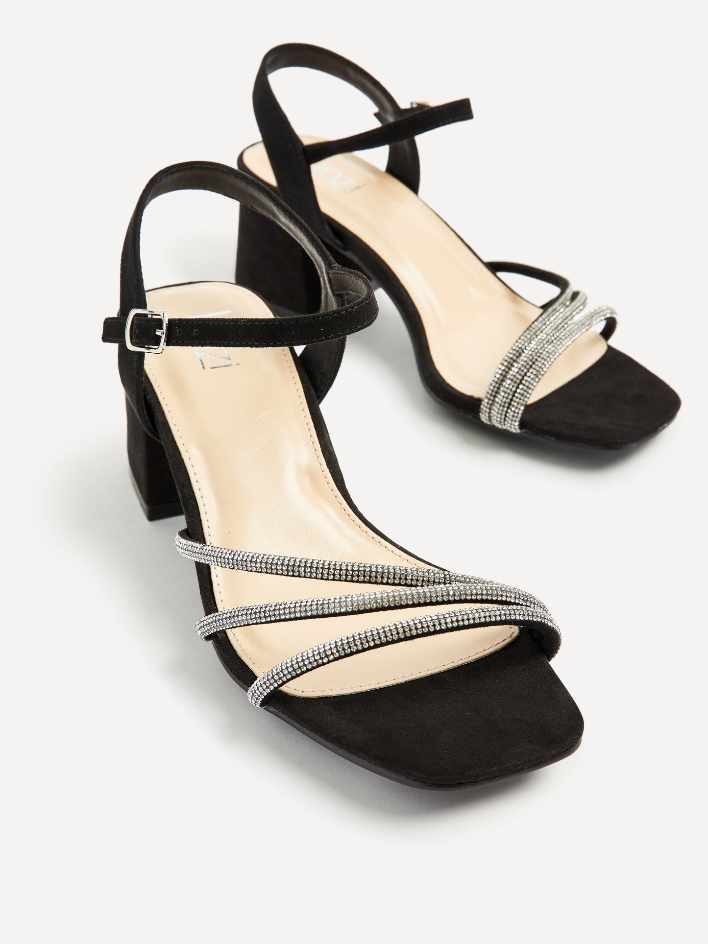 Mariah Wide Fit Black Diamante Heels