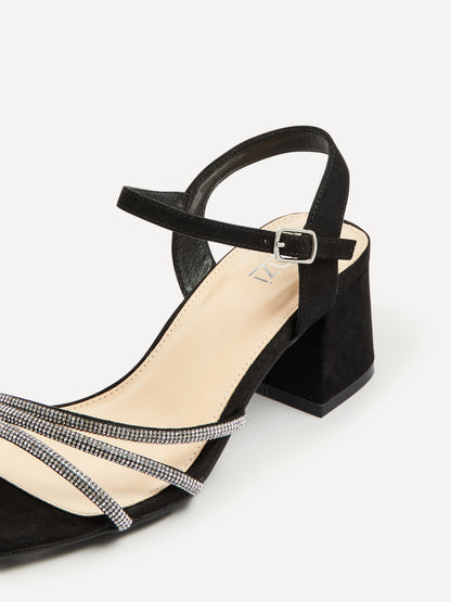 Mariah Wide Fit Black Diamante Heels