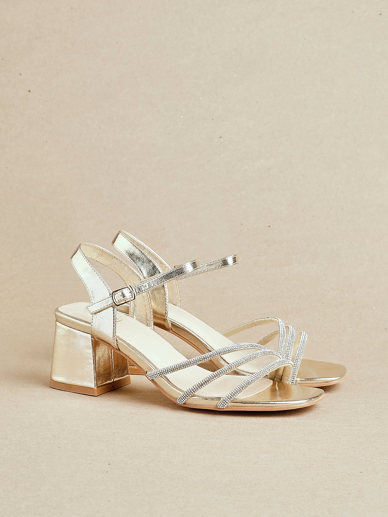 Mariah Wide Fit Gold Diamante Heels