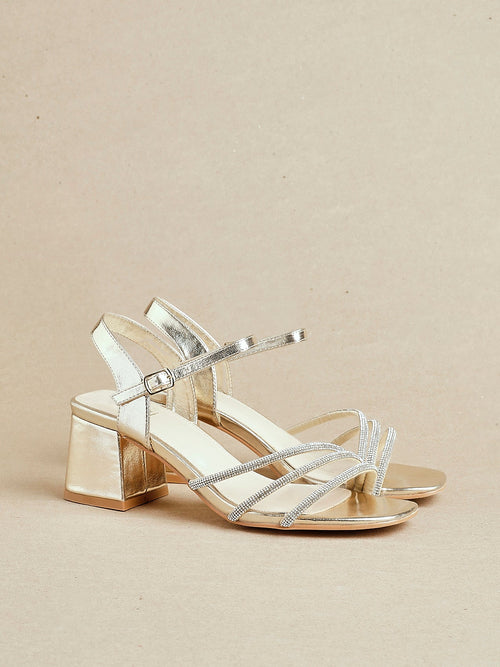 Mariah Wide Fit Gold Diamante Heels
