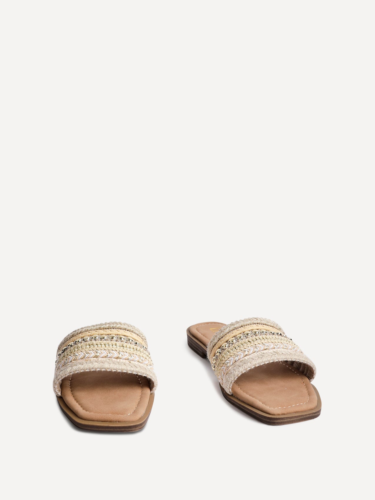Mariel Natural Embellished Flat Sandals