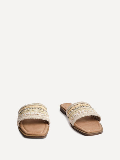 Mariel Natural Embellished Flat Sandals