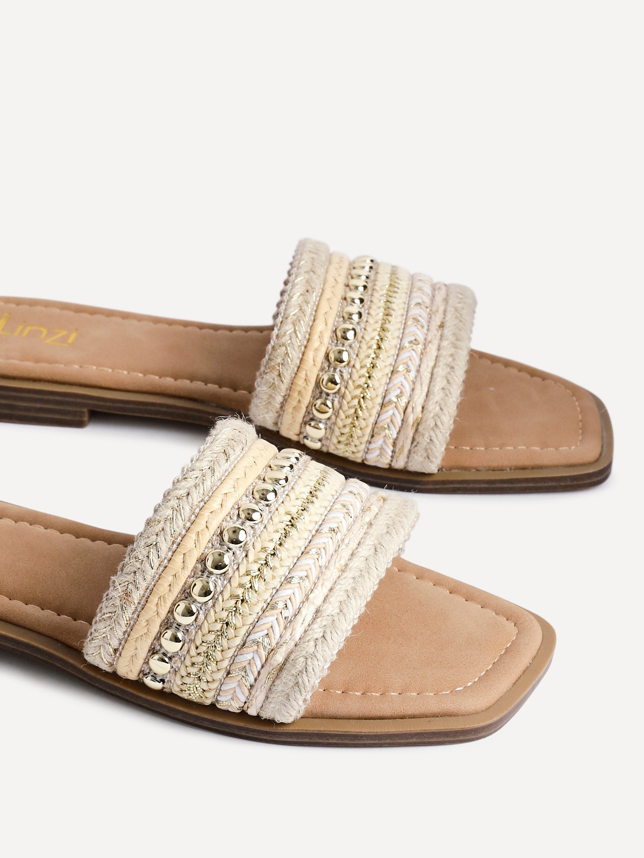 Mariel Natural Embellished Flat Sandals