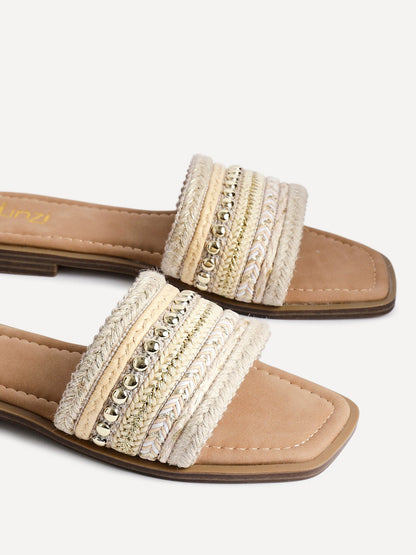 Mariel Natural Embellished Flat Sandals