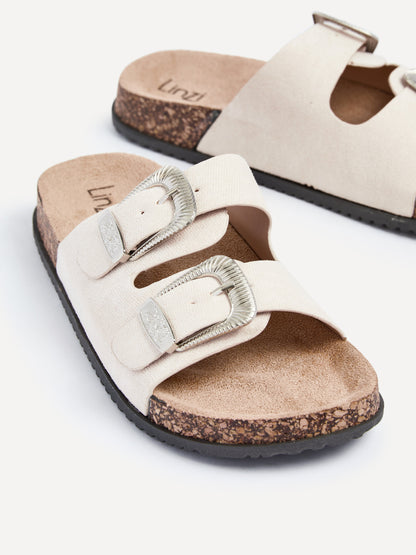 Marlow Beige Western Buckle Sandals