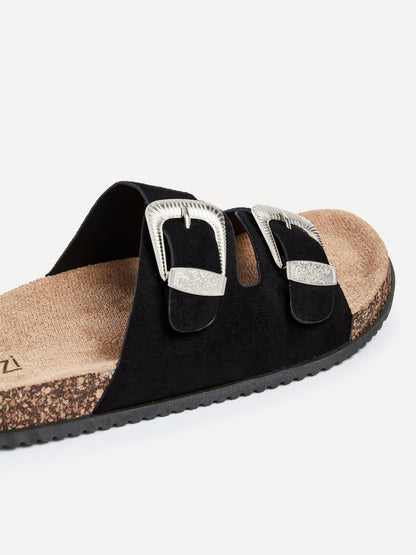 Marlow Black Western Buckle Sandals