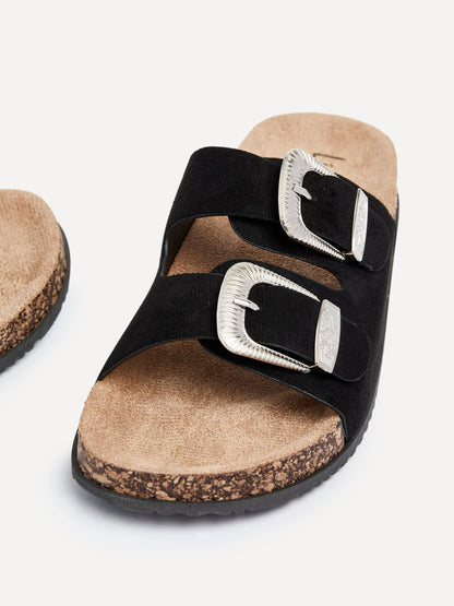 Marlow Black Western Buckle Sandals