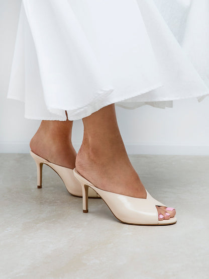 Marseille Ivory Peep Toe Mule Heels