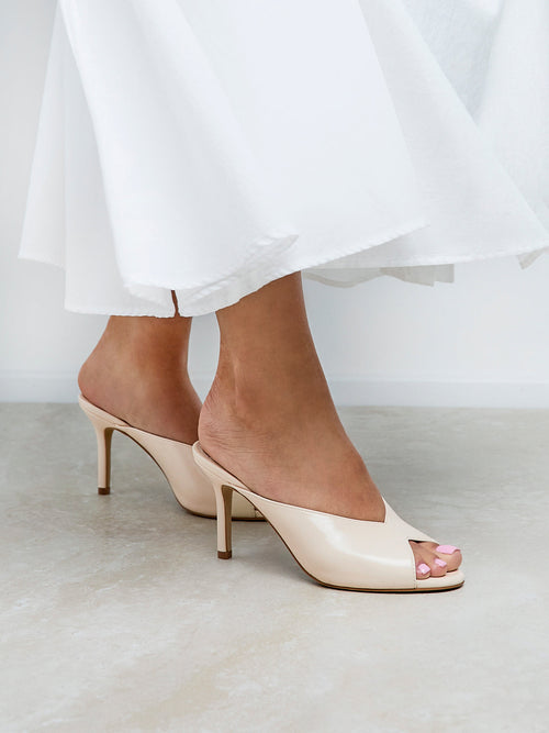 Marseille Ivory Peep Toe Mule Heels