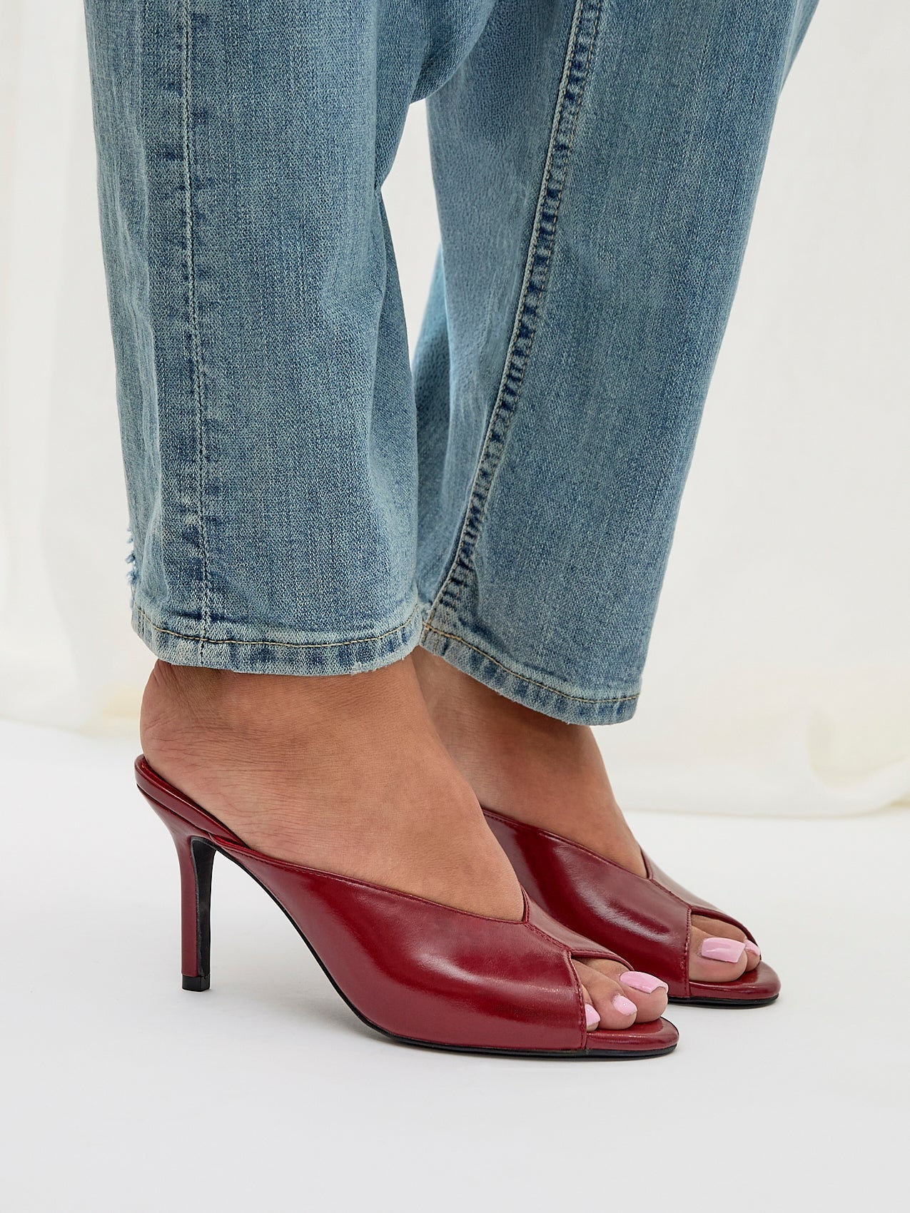 Marseille Red Peep Toe Mule Heels