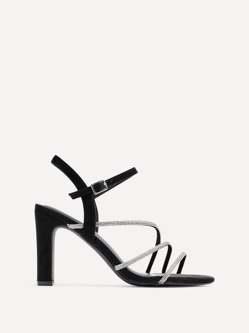Matilda Black Diamante Block Heels