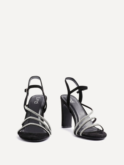 Matilda Black Diamante Block Heels