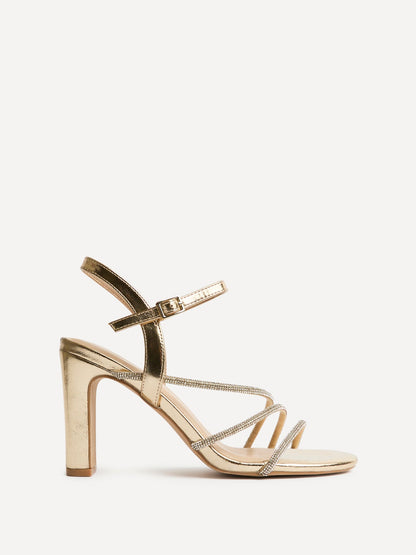 Matilda Gold Diamante Block Heels