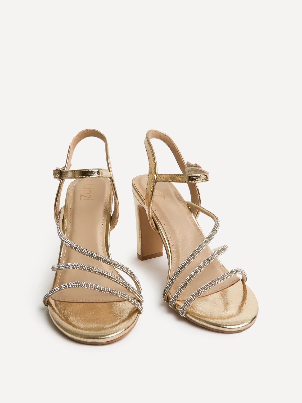 Matilda Gold Diamante Block Heels