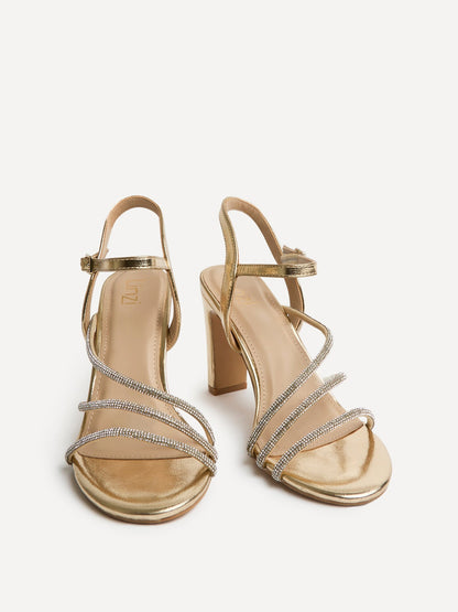 Matilda Gold Diamante Block Heels