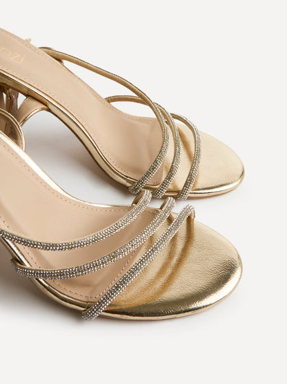 Matilda Gold Diamante Block Heels
