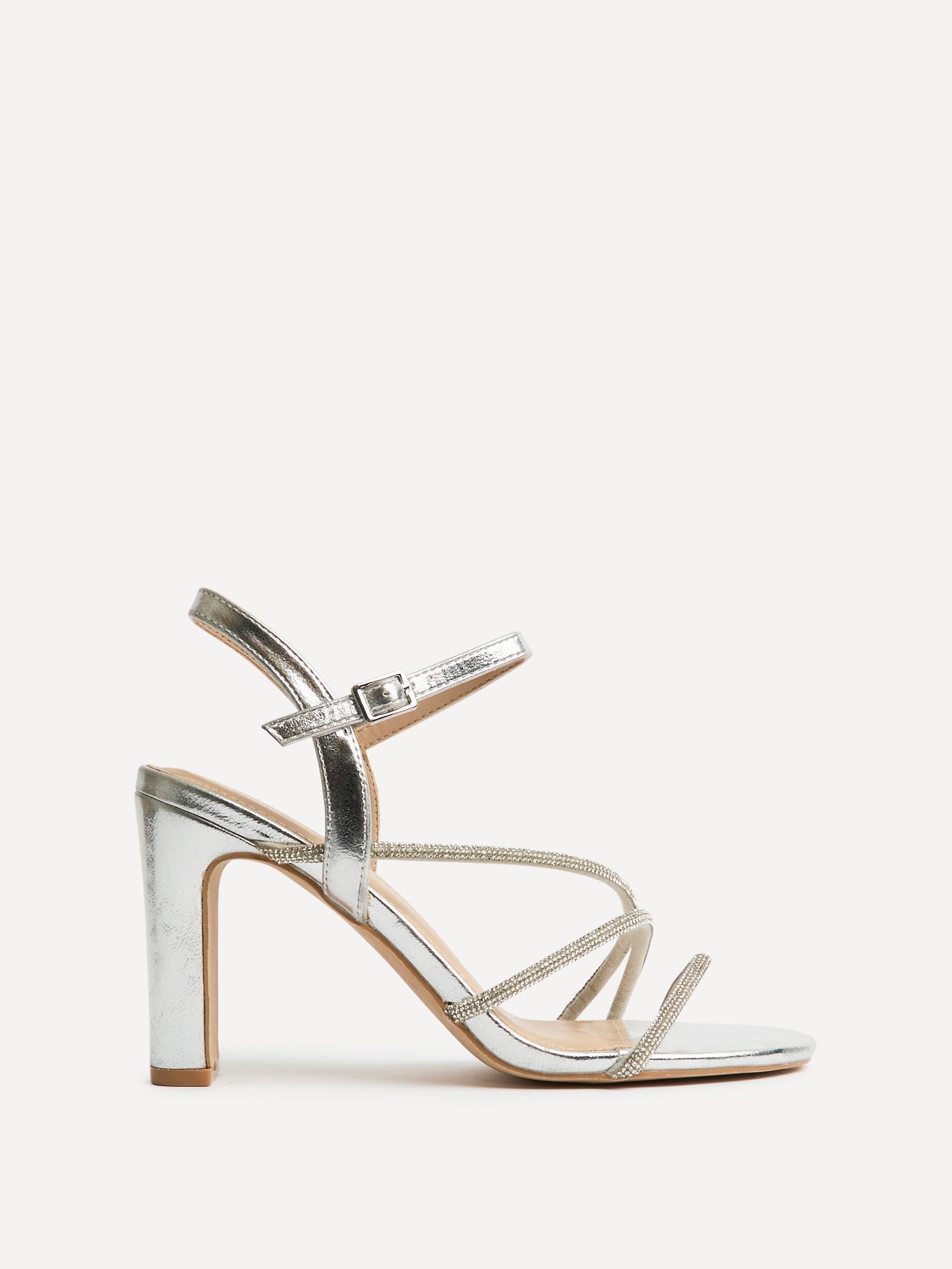 Matilda Silver Diamante Block Heels