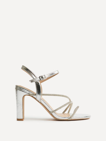 Matilda Silver Diamante Block Heels