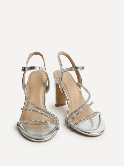 Matilda Silver Diamante Block Heels