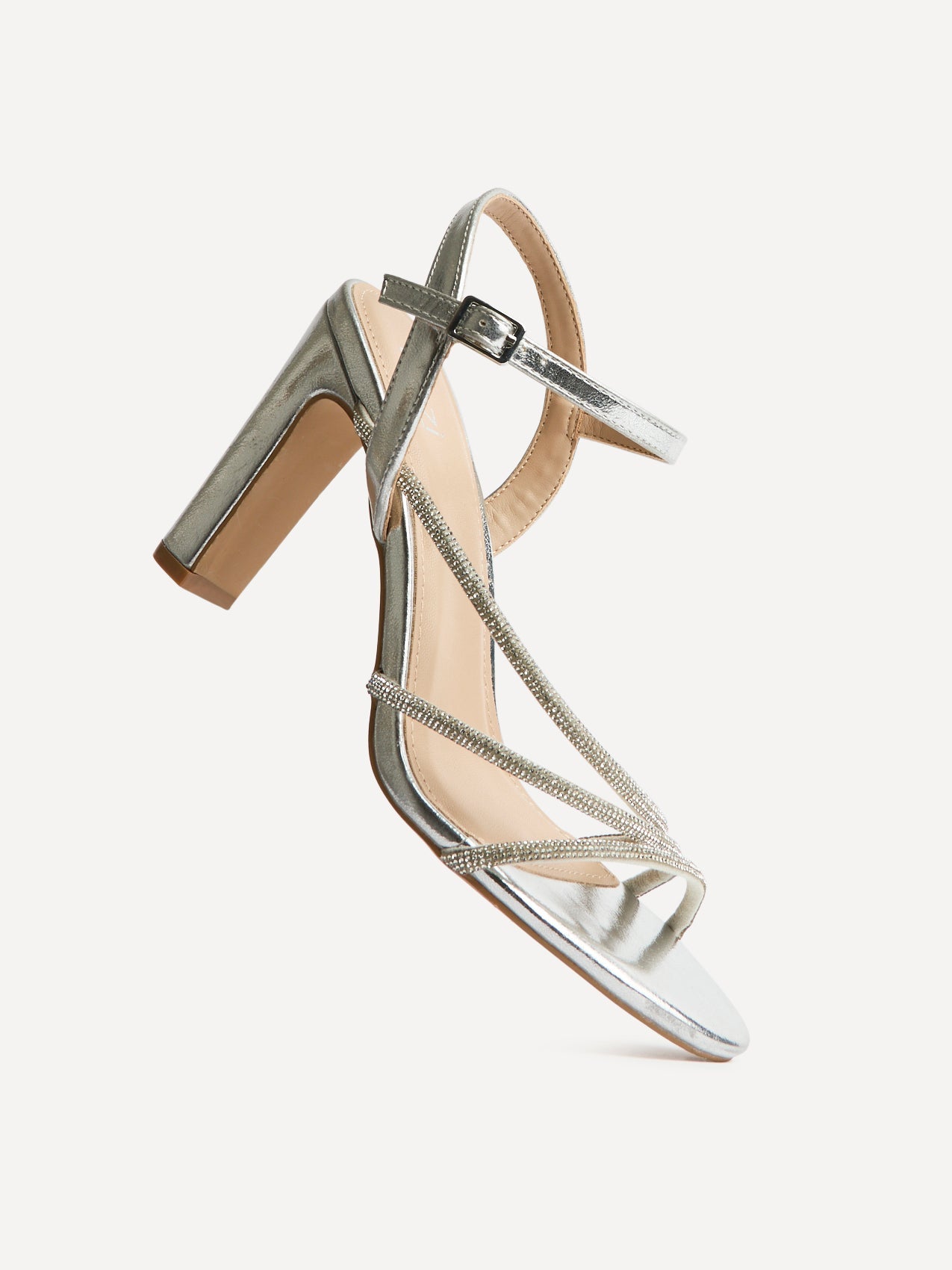 Matilda Silver Diamante Block Heels