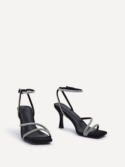 Mayfair Black Diamante Heeled Sandals