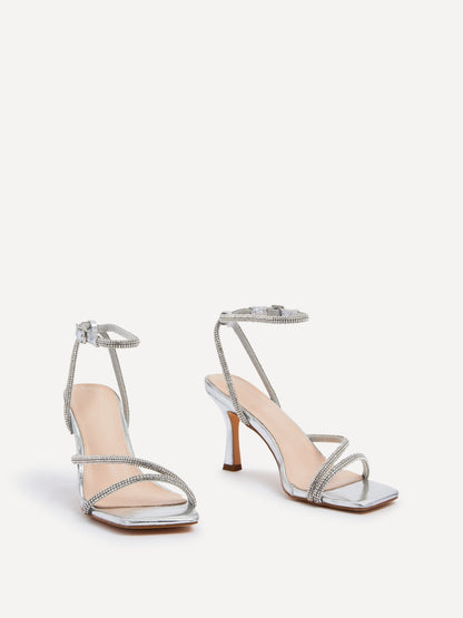Mayfair Silver Diamante Heeled Sandals