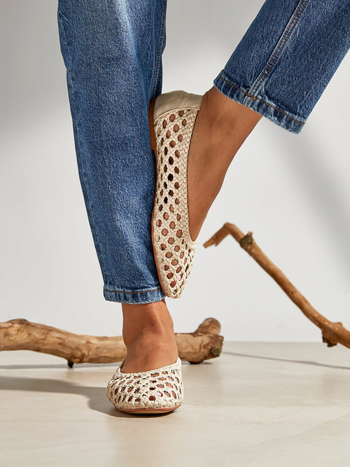 Melina Ivory Handwoven Ballet Flats