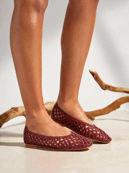 Melina Red Handwoven Ballet Flats