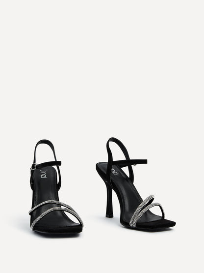 Mesmerize Black Diamante Heeled Sandals